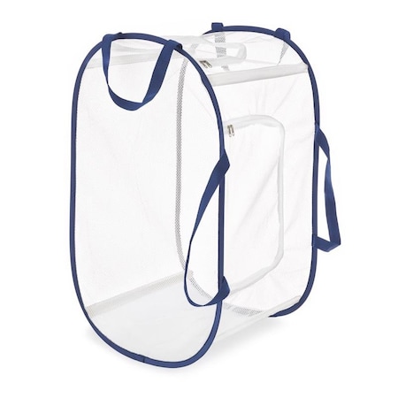 Whitmor Whitmor Blue/White Fabric Collapsible Hamper 5588-7485-WNVY